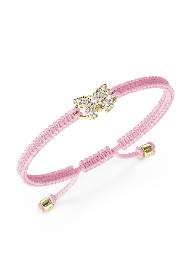 Bratara cu nod glisant si talisman fluture - Auriu/Roz