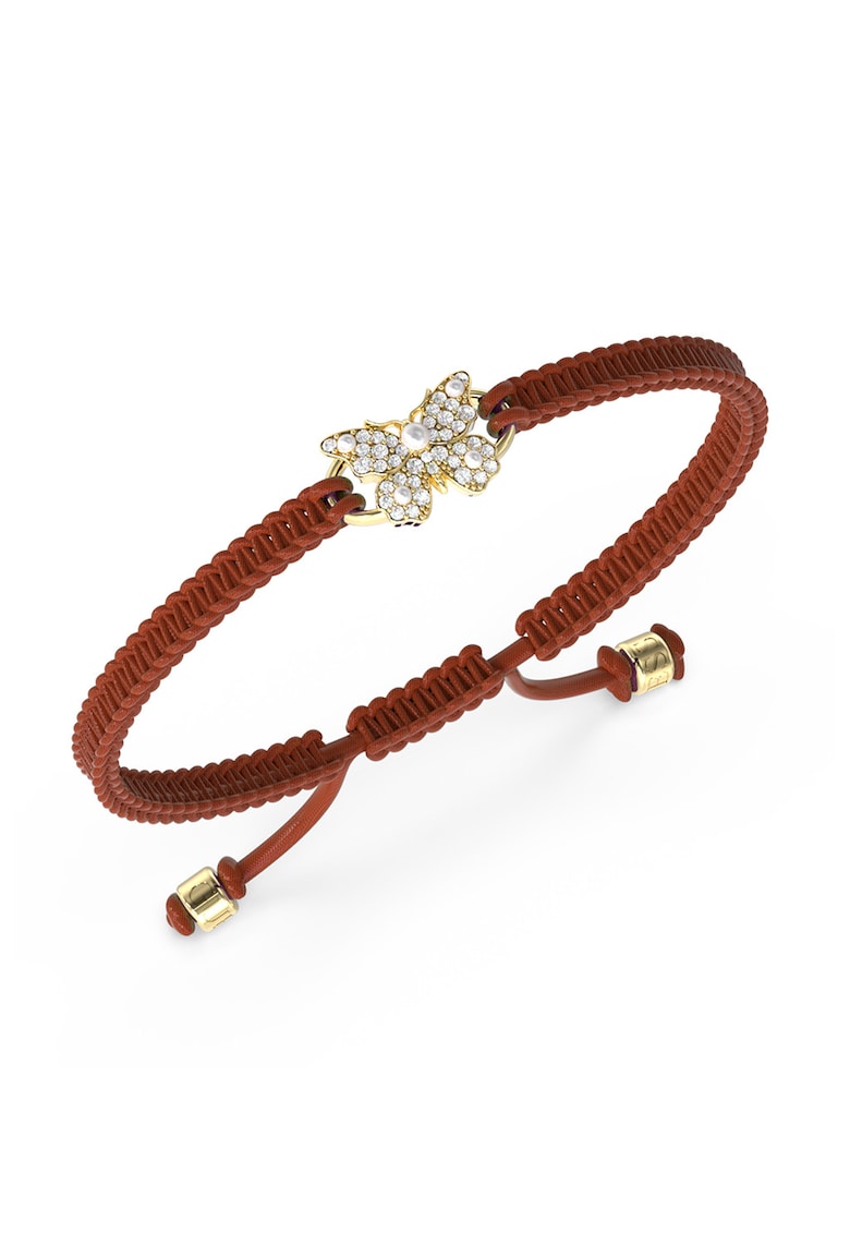 Bratara cu nod glisant si talisman fluture - Auriu/Visiniu