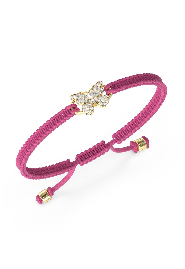 Bratara cu nod glisant si talisman fluture - Auriu/Fucsia