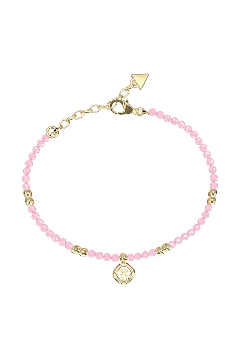 Bratar cu zirconia si talisman logo - Auriu/Roz