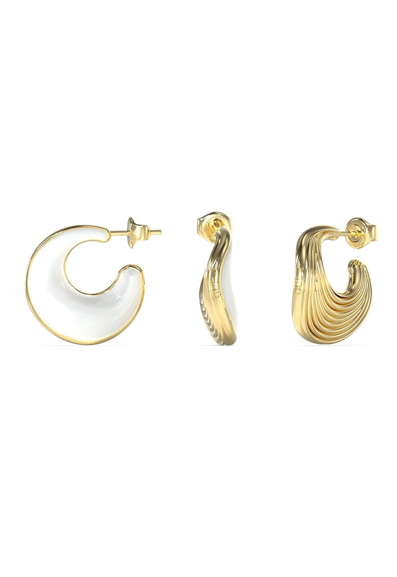 Cercei rotunzi mici cu logo discret - Alb/Auriu