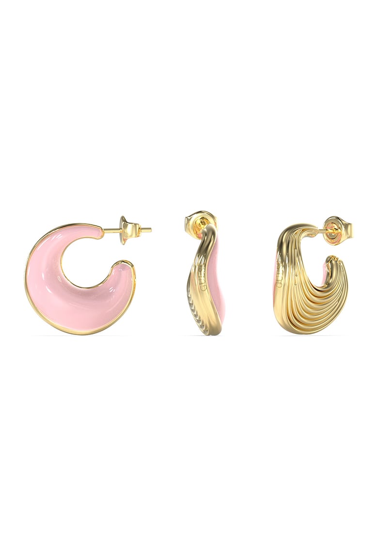 Cercei rotunzi mici cu logo discret - Auriu/Roz