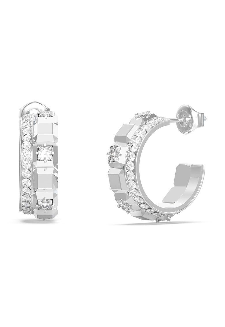 Cercei mici rotunzi cu cristale - Argintiu