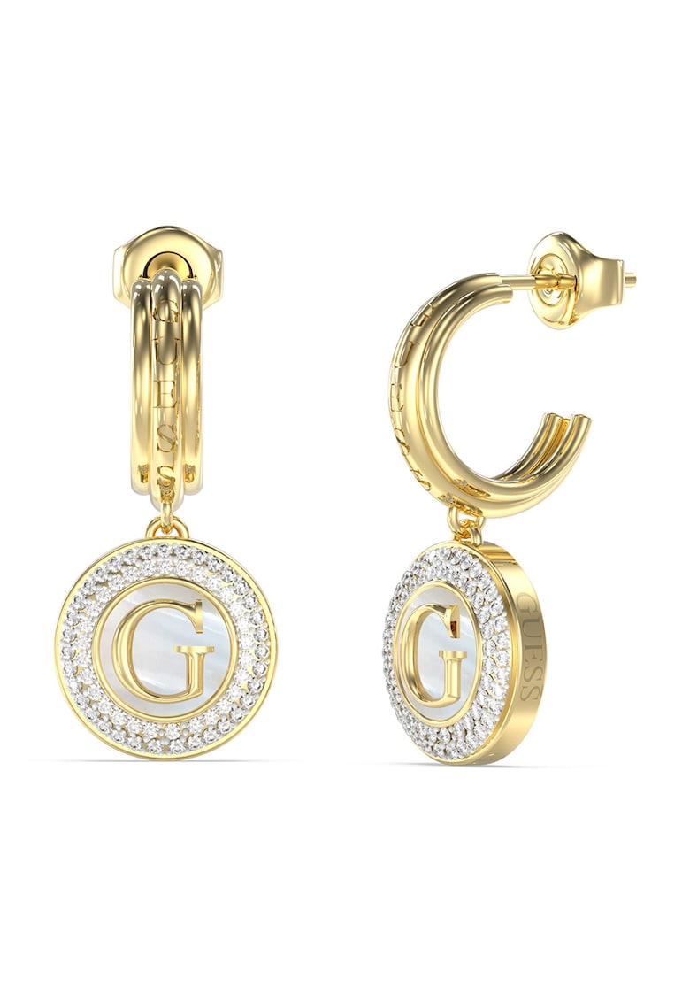 Cercei drop cu talisman logo cu cristale - Auriu