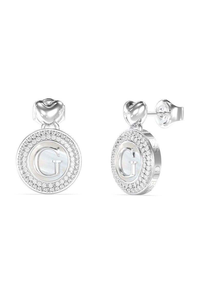 Cercei cu tija decorati cu Mother Of Pearls si cristale - Argintiu