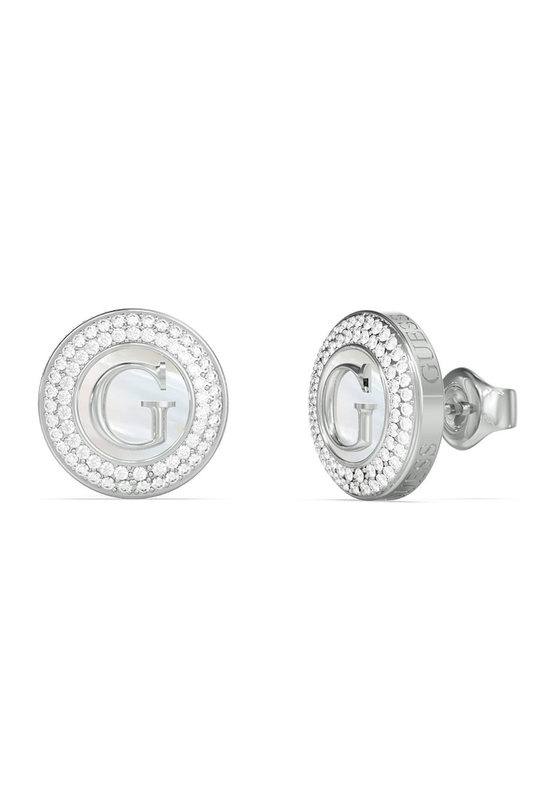 Cercei cu tija - decorati cu cristale si monograma - Argintiu