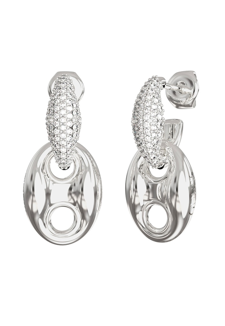 Cercei drop decorati cu cristale - Argintiu