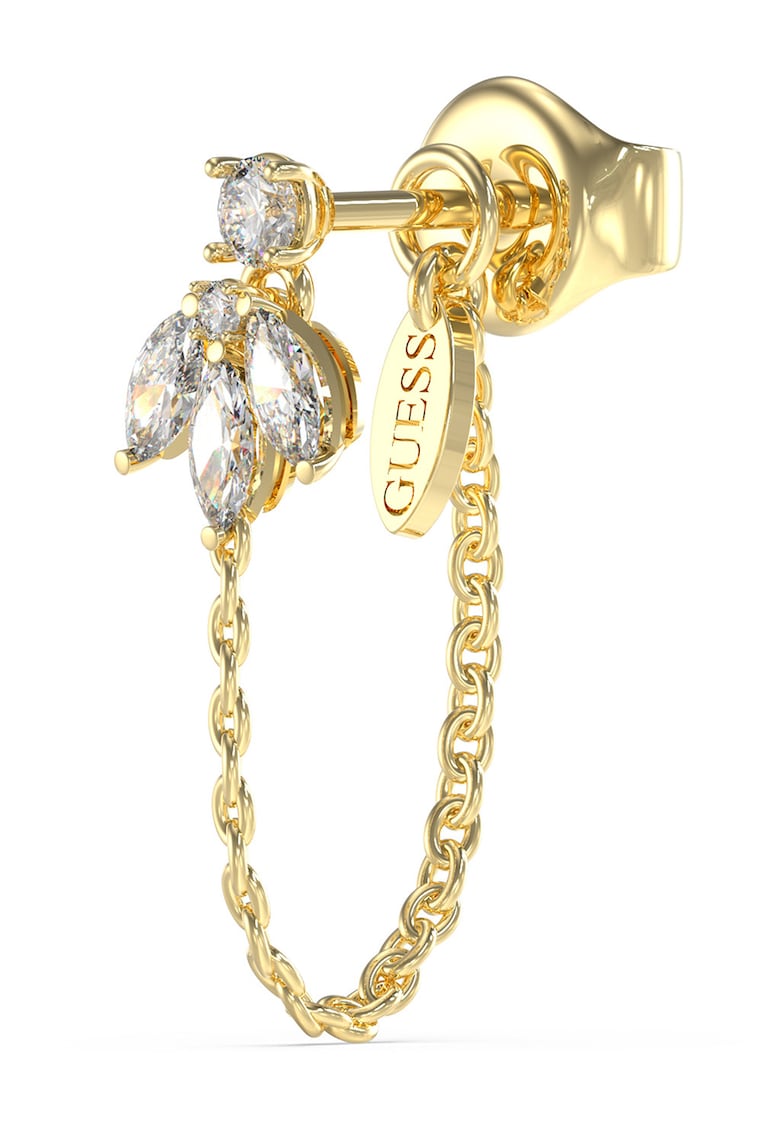 Cercei drop cu talisman logo si cristale - Auriu