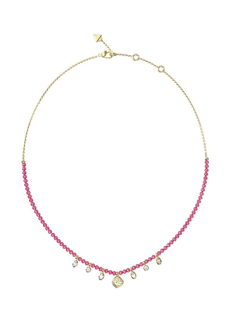 Colier cu pandantive cu cristale - Auriu/Fucsia