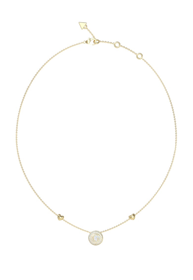 Colier cu logo și pandantive inimă - Auriu