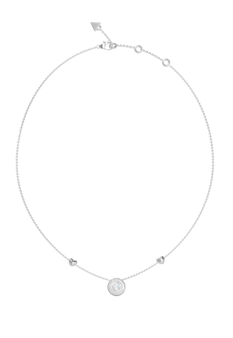 Colier cu logo și pandantive inimă - Argintiu