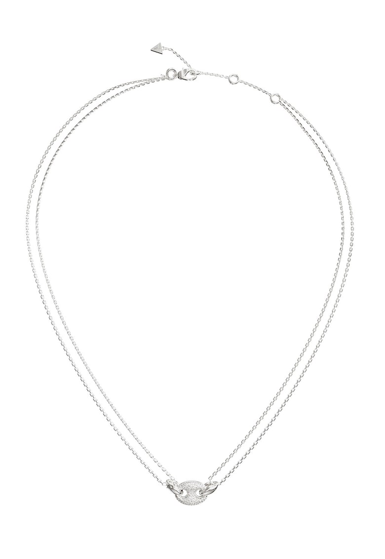 Colier cu siraguri duble si cristale - Argintiu