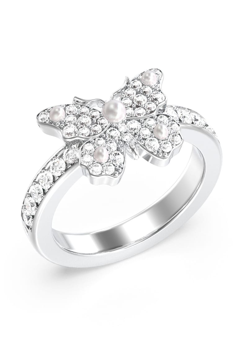 Inel cu cristale si perle - Argintiu