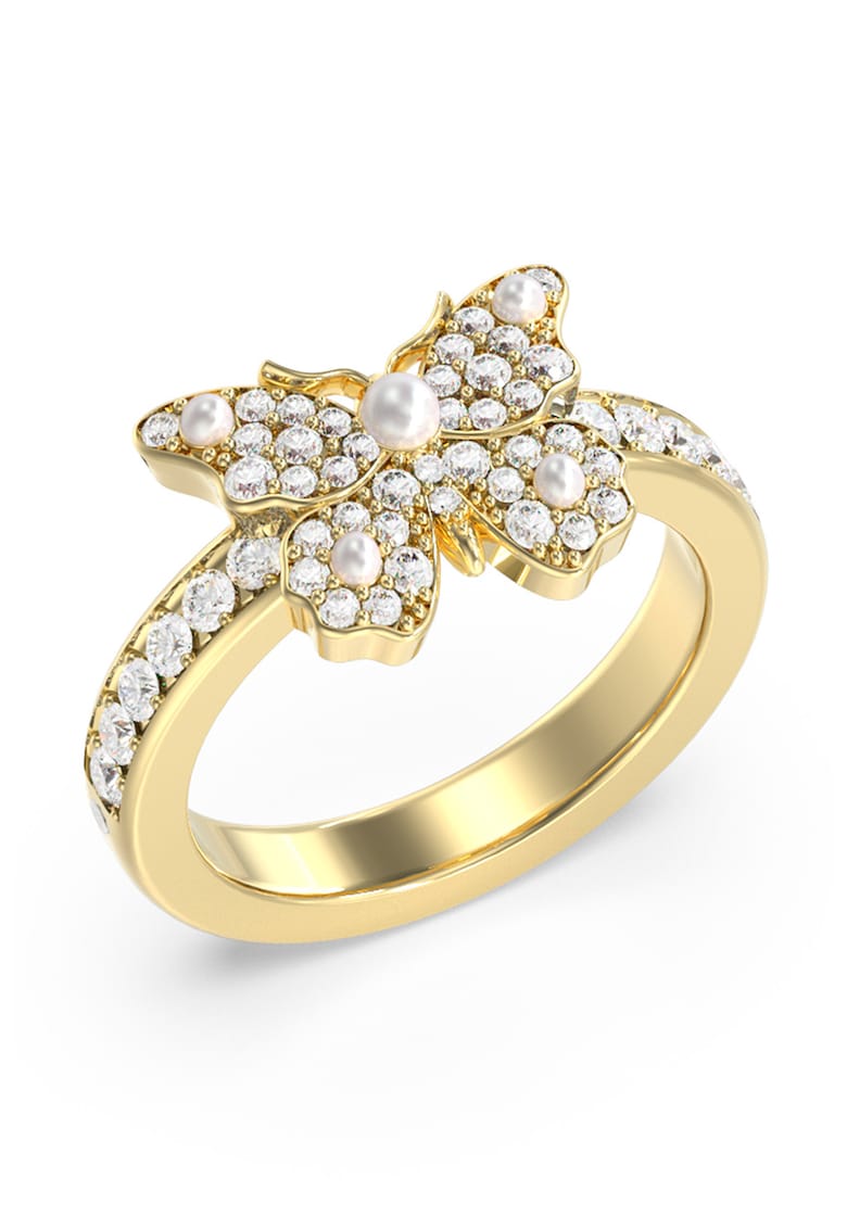 Inel cu cristale si perle - Auriu