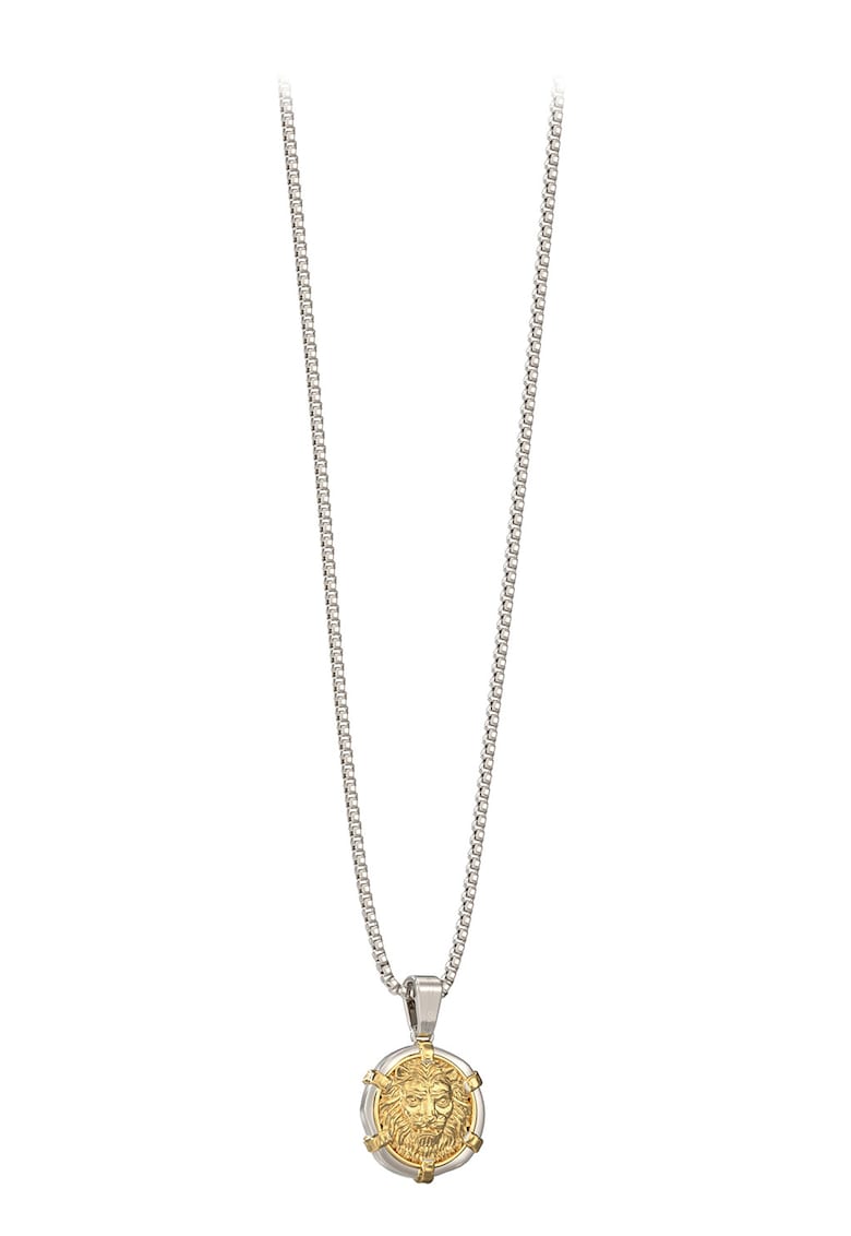 Colier din otel cu pandantiv leu - Argintiu