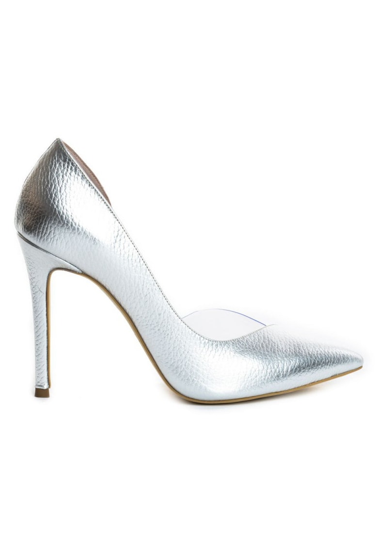 Pantofi mireasa piele naturala Argintiu Leila
