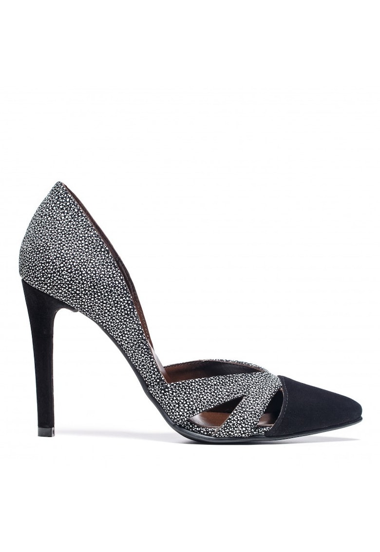 Pantofi stiletto piele naturala Negru Cut Out