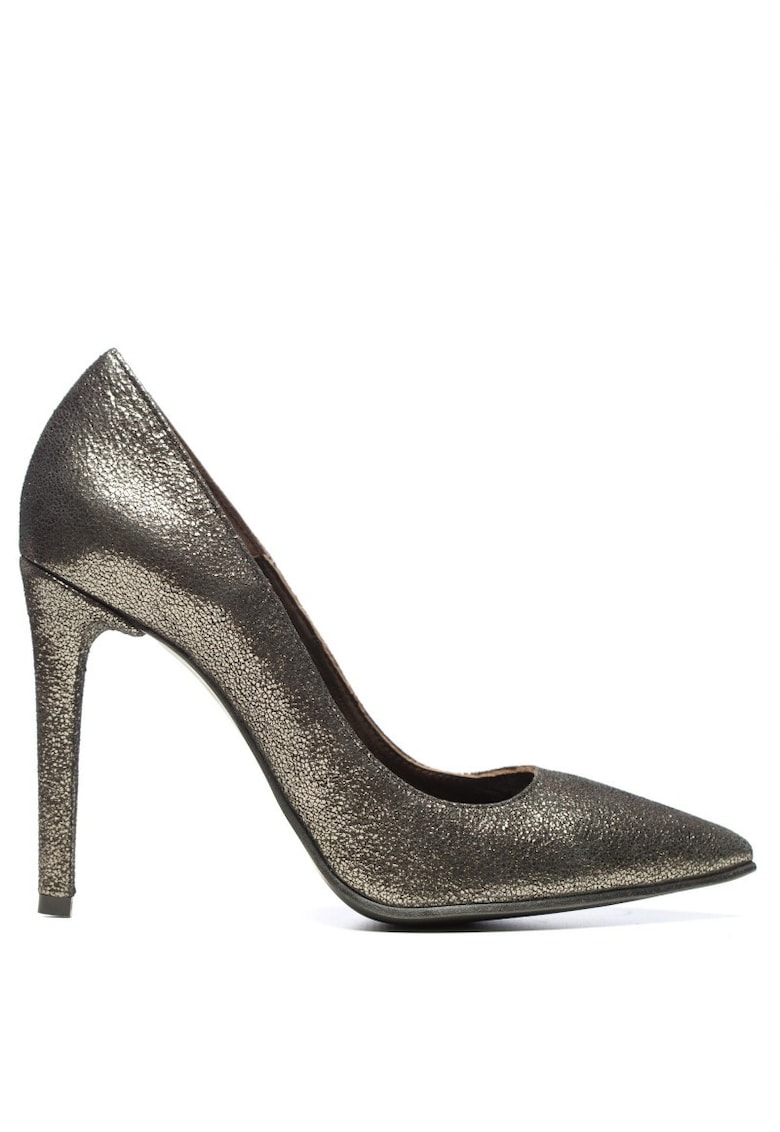 Pantofi stiletto piele naturala Argintiu Sparkle
