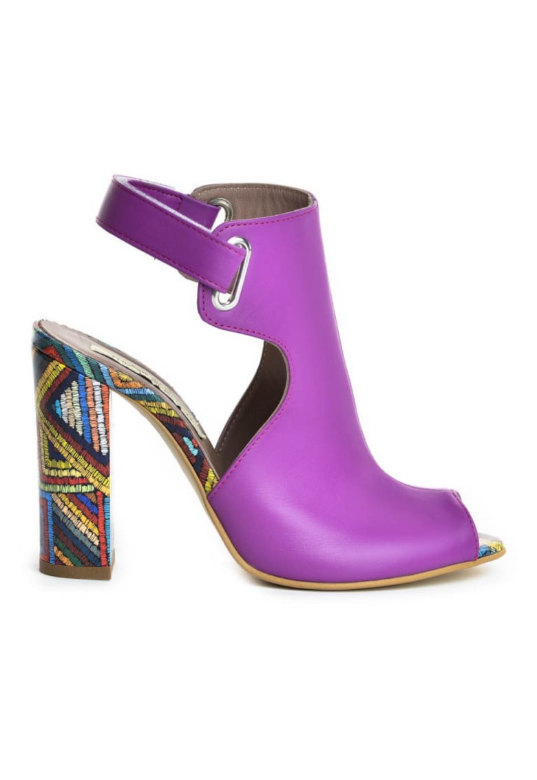 Sandale piele toc gros Single Strap Mov multicolor