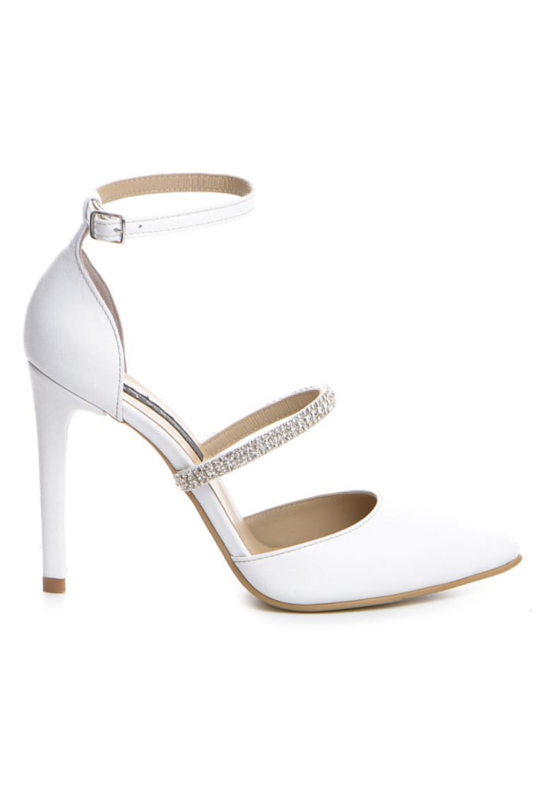 Pantofi mireasa piele naturala Alb Crystal