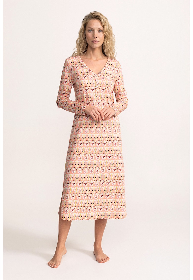 Camasa de noapte din modal si bumbac Agatha - Portocaliu deschis/Roz