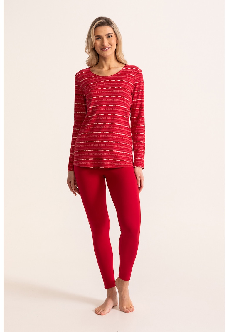 Pijama din amestec de bumbac cu maneci lungi Candice - Rosu