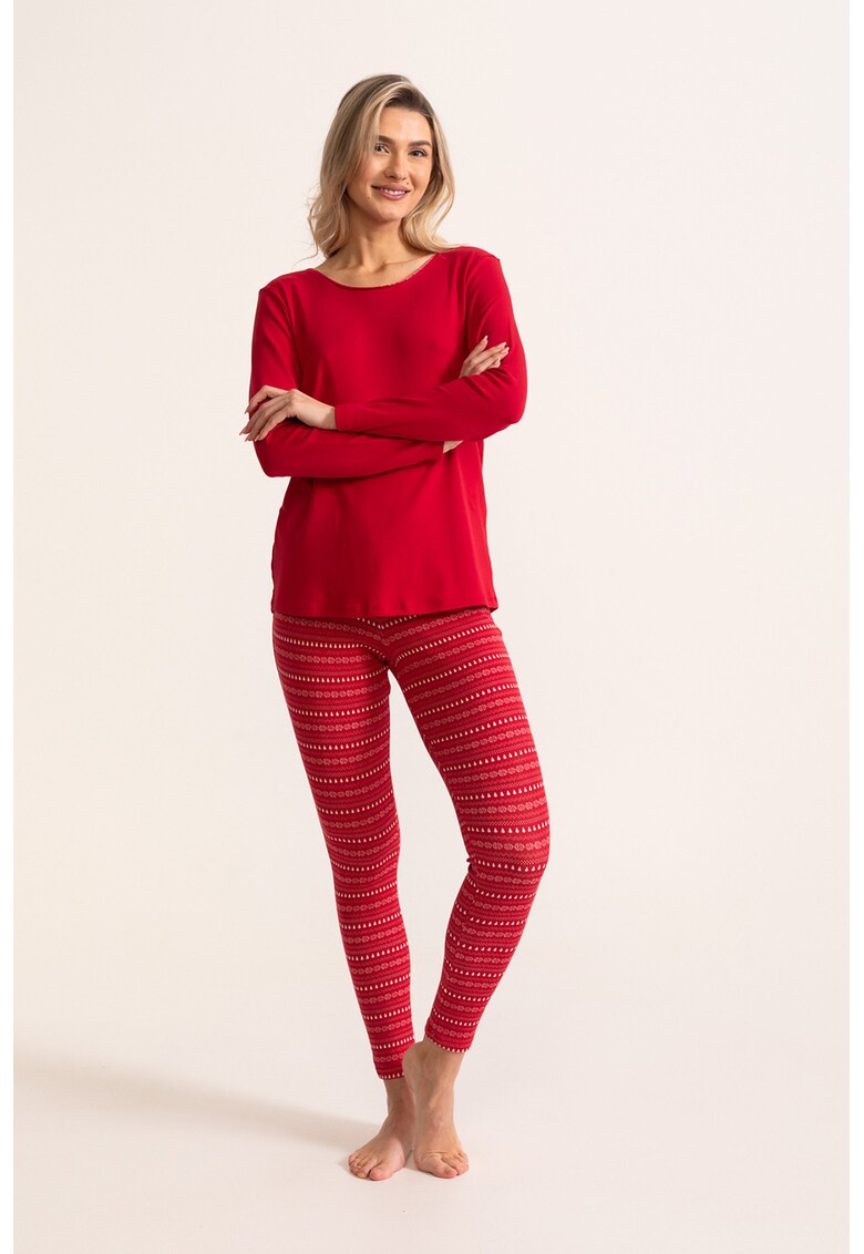 Pijama din amestec de bumbac cu maneci lungi Candice - Alb/Coral