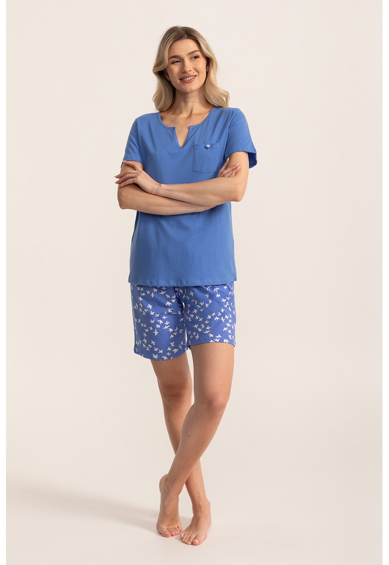 Pijama din bumbac cu pantaloni scurti Izabelle - Albastru pastel