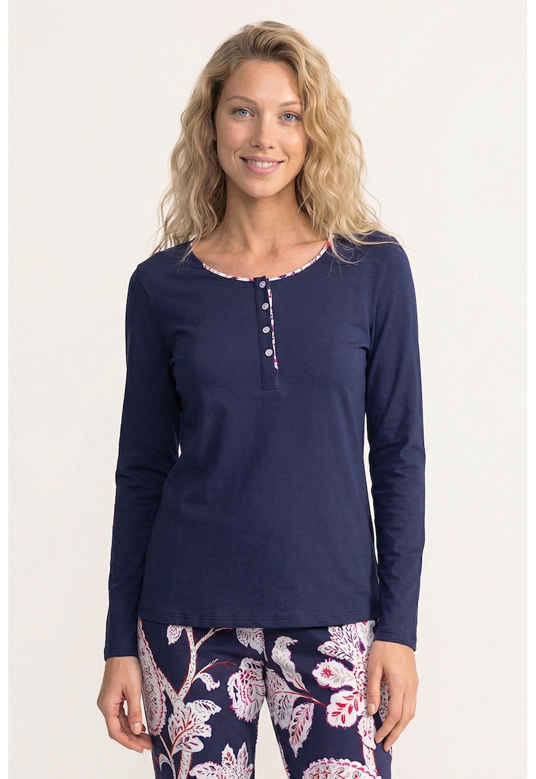 Pijama din bumbac cu model floral Nicole