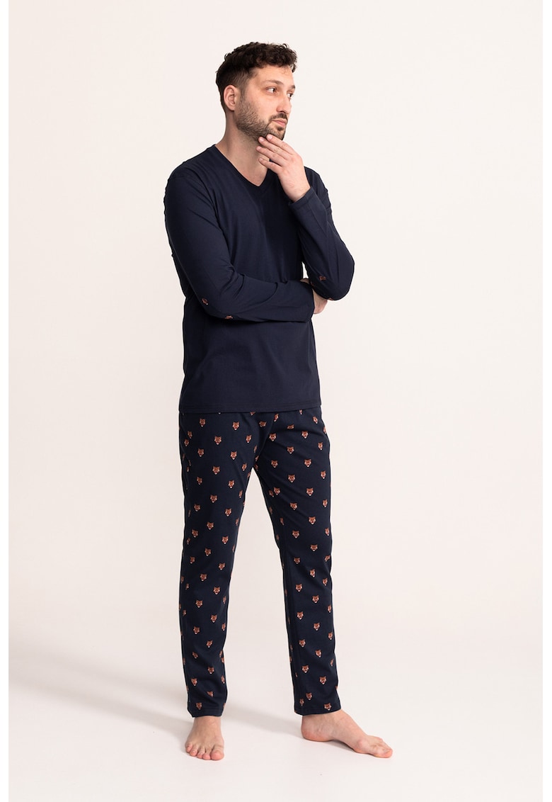 Pijama regular-fit cu design grafic Thori - Bleumarin