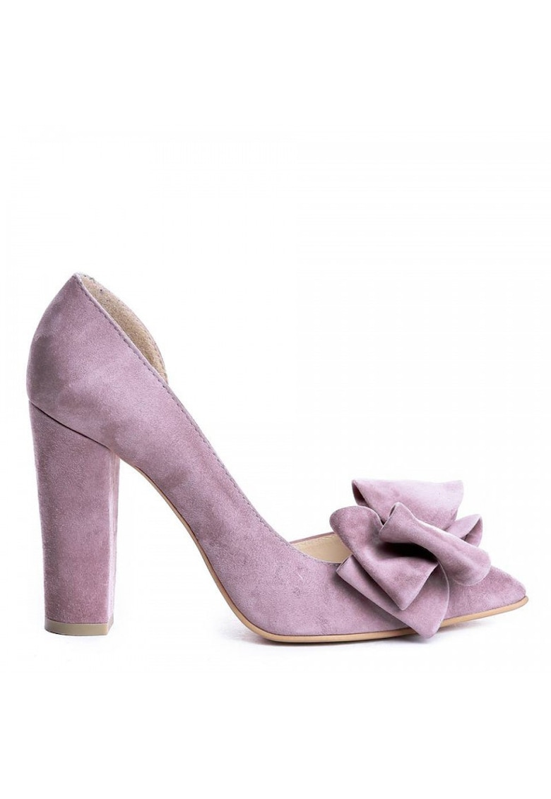 Pantofi cu toc gros piele Lilla Velvet cu funda Cut