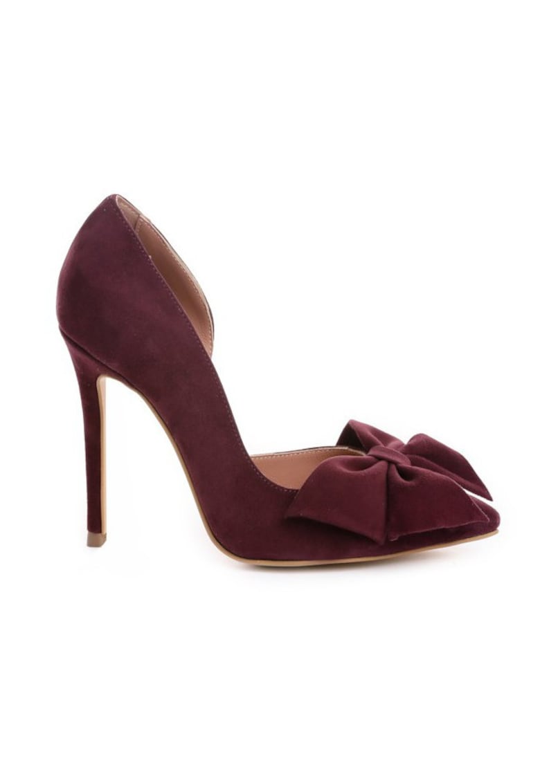 Pantofi stiletto piele naturala Burgundy cu funda Cut