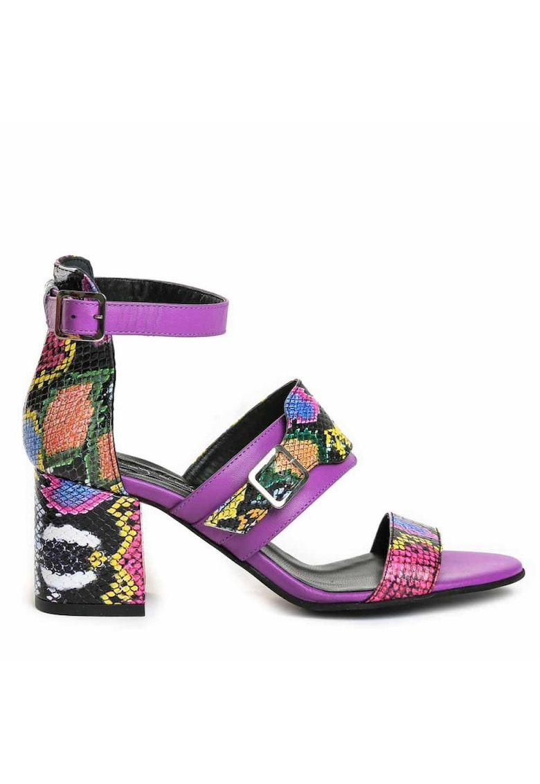 Sandale piele toc gros Strappy Colorat