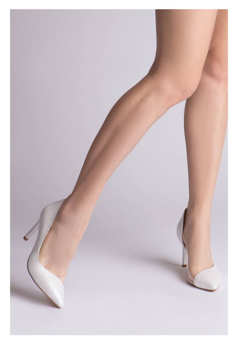Pantofi stiletto piele naturala Alb Leila - Marimea - The 5th Element - imagine 1