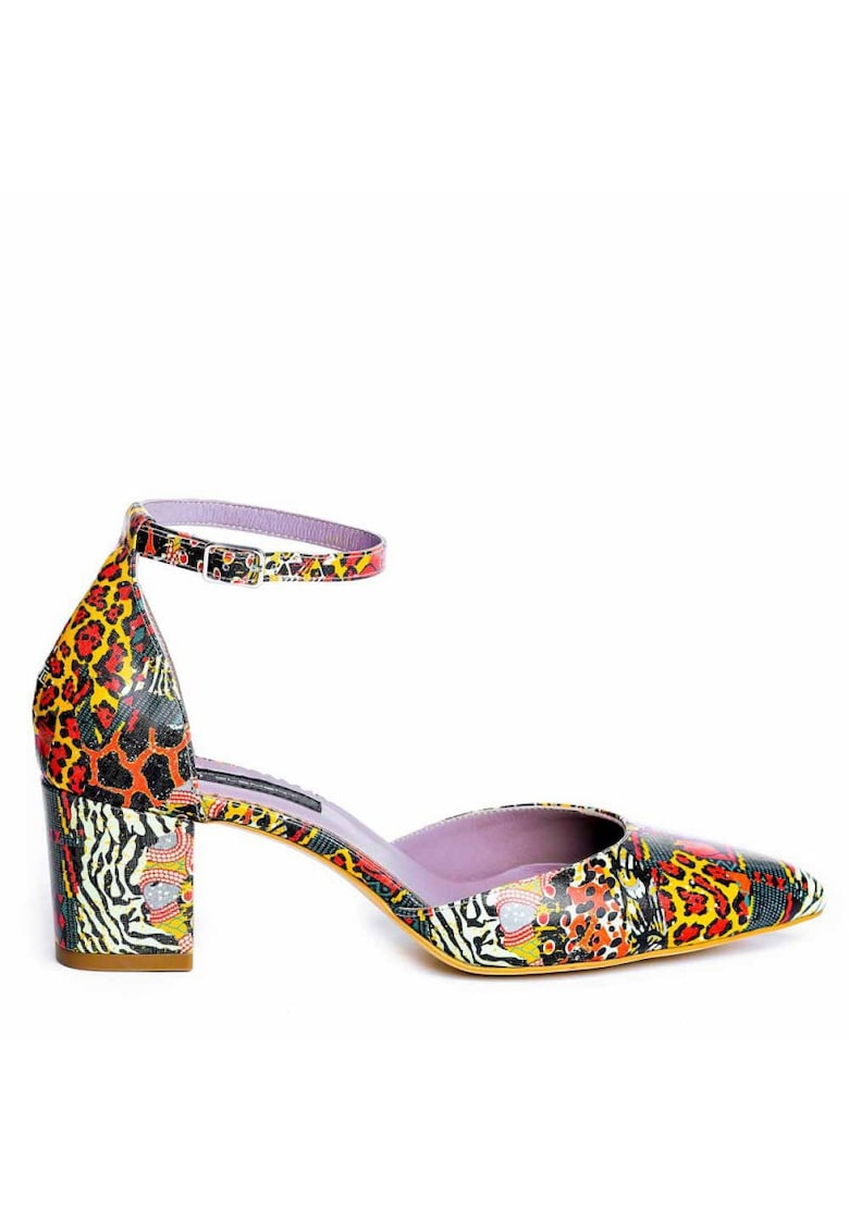 Pantofi cu toc gros piele Rosu Jungle Fancy Flats