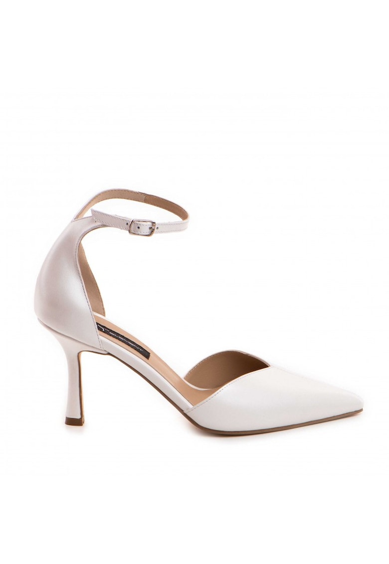Pantofi stiletto piele naturala Alb Classy