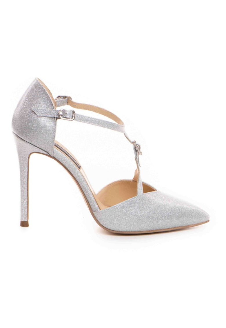 Pantofi stiletto piele naturala Argintiu Freya