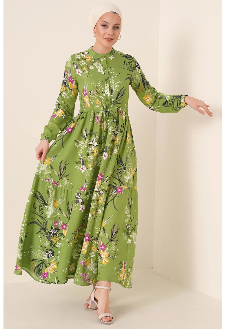 Rochie Maxi dama - multicolor - viscoza - cu model si inchidere cu nasturi