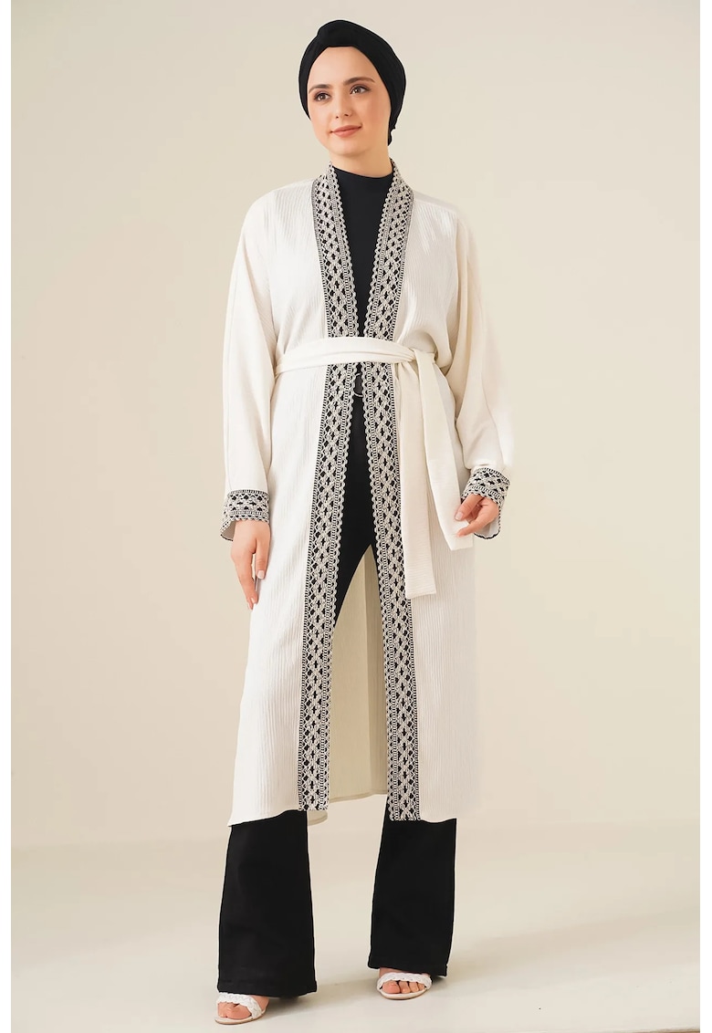 Kimono lung brodat - alb -