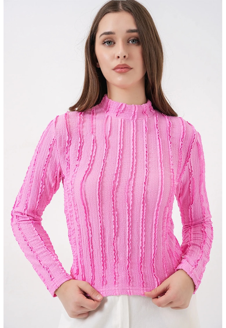 Bluza dama - BDART Texturata Slim Fit - roz garoafa - jerseu