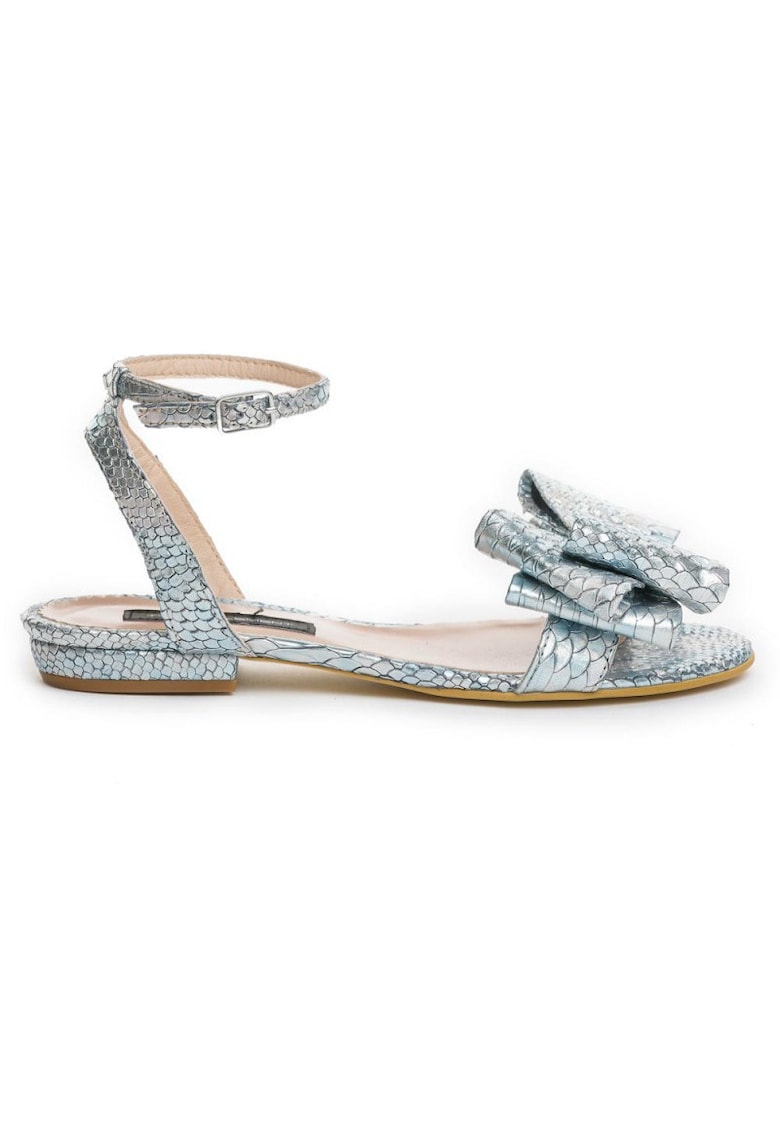 Sandale dama piele fara toc Bleu Cu funda Lia