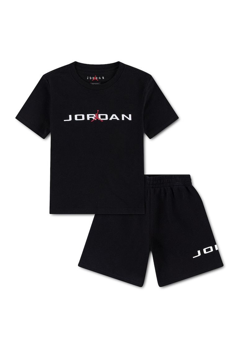 Set de pantaloni scurti si tricou elastic din amestec de bumbac - 2 piese - Rosu/Negru/Alb optic