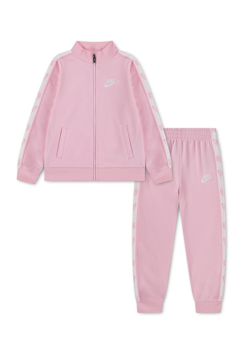 Trening cu fermoar si logo - Roz pastel/Alb optic
