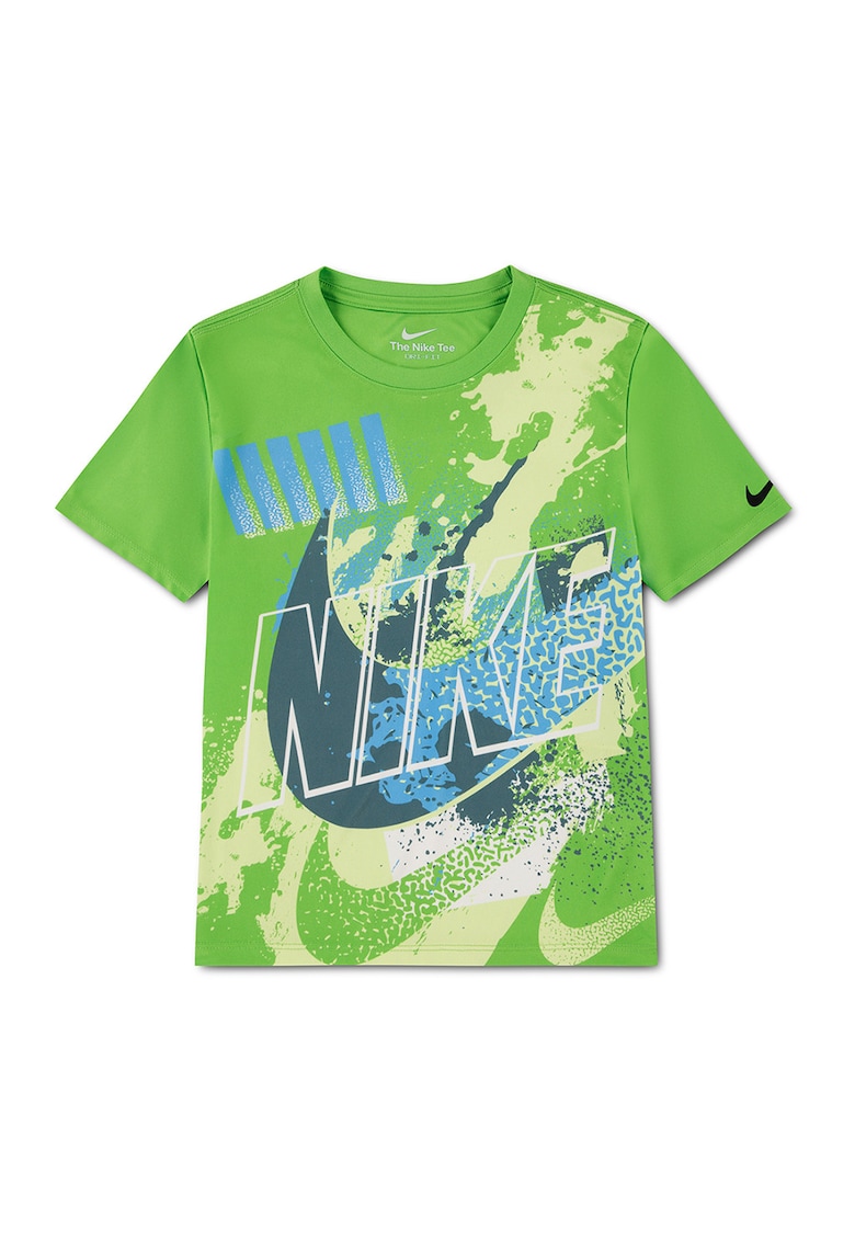 Tricou regular-fit cu decolteu la baza gatului si logo - Verde/Albastru pastel