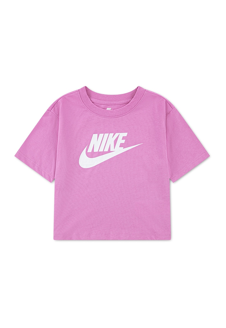 Tricou cu imprimeu logo si decolteu la baza gatului - Alb optic/Magenta