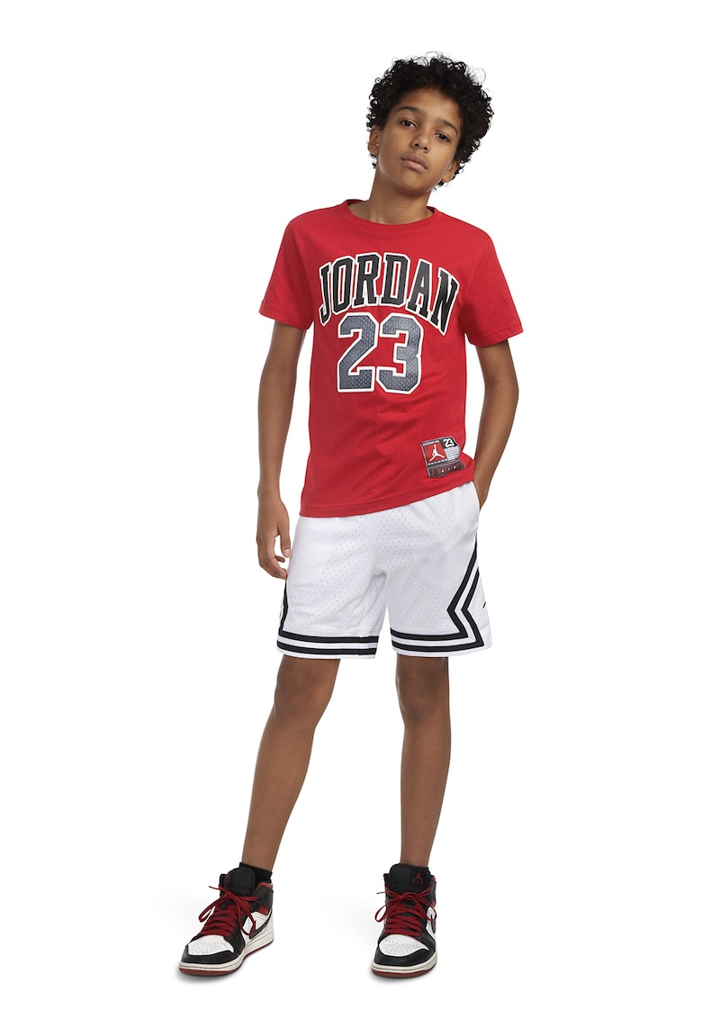 Tricou cu decolteu la baza gatului si imprimeu logo supradimensionat Jordan Practice Flight - Rosu/Alb optic