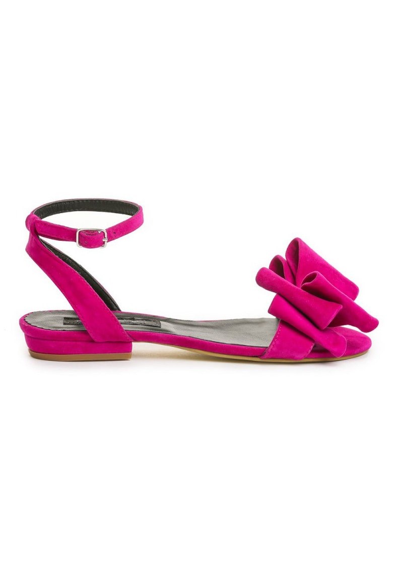 Sandale dama piele fara toc Fucsia Cu funda Lia