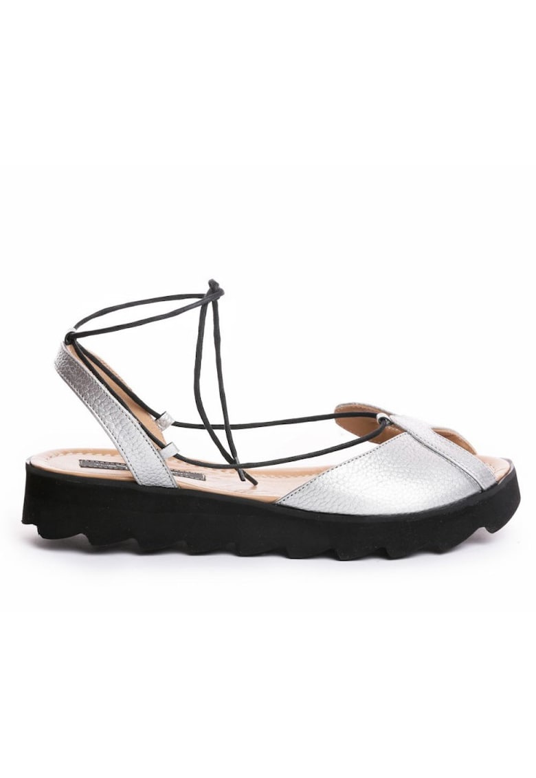 Sandale dama piele fara toc Bunny Argintiu