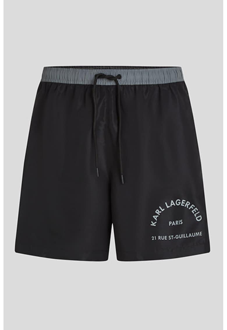 Pantaloni scurti de baie cu snur de ajustare in talie - Negru/Gri