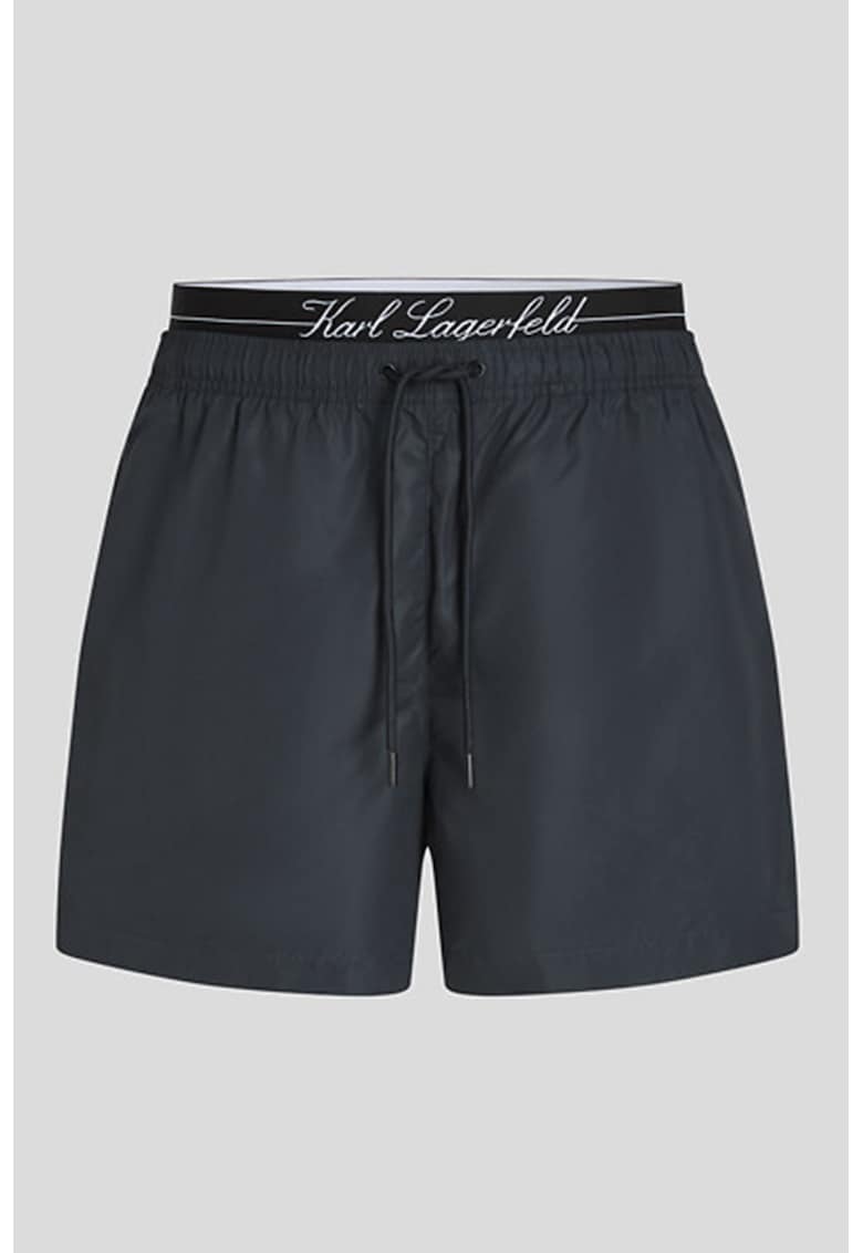 Pantaloni scurti de baie cu snur de ajustare in talie - Gri carbune